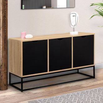 IDMarket Boston Aparador De 3 Puertas, Negro, Dise&ntilde;o Industrial 113 Cm