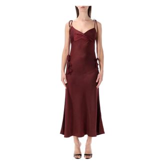 Self Portrait Midi Dresses, female, Brown, Size: 2XS Satin Flower Long Dress