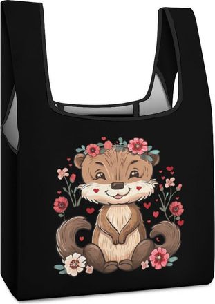 Generic Cute Otter Shopping Bag Reusable Grocery Tote Bag Foldable Handbag for Travel Picnic