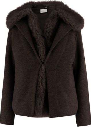 Bruno Manetti Dark Brown Wool-Cashmere Blend Plush Fur Trim Jacket