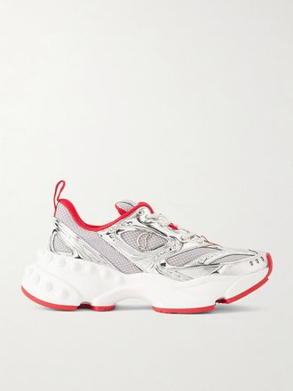 Christian Louboutin Sneakers In Mesh Con Finiture In Pelle Metallizzata So Flo - Argento