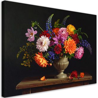 Feeby Cuadro En Lienzo, Ramo De Flores De Colores En Un Jarr&oacute;n, 120x80