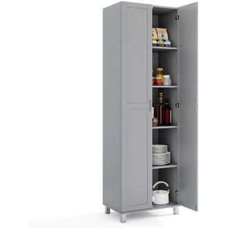 Costway Costway - Double Door Tall Storage Cabinet Freestanding Pantry Cabinet-Grey