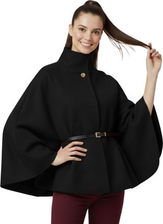 Janisramone Italian Belted Poncho Women, Elegant Open Front Button Cape Winter Coat, Stylish High Polo Neck Womens Jacket, Warm Oversized Cardigan Coats for Women