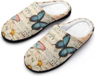 Generic Vintage Butterflies Musical Notes Mens Slippers Comfortable And Non-slip Cotton Slipper Shoe for House