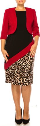 Maya Brooke Asymmetrical Animal Print Jacket Dress In Red Black