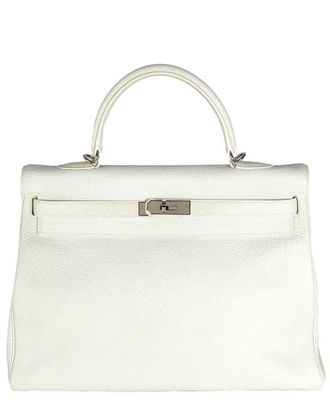 Herm&egrave;s Gray Leather Buffalo Skipper Dalmatian Retourne Kelly 35 Phw (Authentic Pre-Loved)