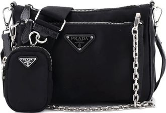 Prada Double Pouch Convertible Tessuto Small crossbody bag - Nero