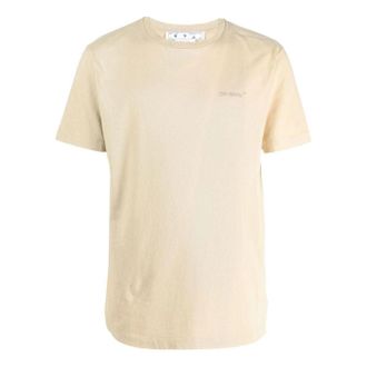 Off-white Mens Off-White FW22 Back Stripe Printing Round Neck Short Sleeve Ordinary Version Light Brown T-Shirt OMAA027F22JER0021717