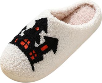 Generic Slippers Women Couples Men Women Halloween Slip On Furry Flat Home Winter Round Toe Keep Warm Cartoon Prints Cozy Clogs For Couples Cozy House Slipper
