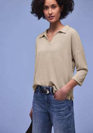 Street One 3/4-Arm-Shirt STREET ONE, Damen, Gr. 34, cotton beige, Jersey, Obermaterial: 50% Viskose, 47% Polyester, 3% Elasthan, unifarben, normal h&uuml;ftbedeckend,