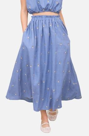 Blu Pepper Floral Embroidered Midi Skirt in Denim at Nordstrom Rack, Size Medium