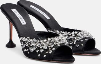 Aquazzura Bisous 85 embellished satin mules