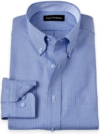 Paul Fredrick Tailored Fit Non-iron Cotton Houndstooth Dress Shirt With Contrast Trim