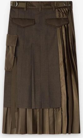 sacai Womens Jupe Hybride Suiting X Nylon Twill Skirt Marron Brown
