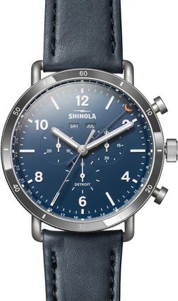 Shinola Canfield Sport Leather Strap Watch, 45mm in Navy Leather Strap at Nordstrom
