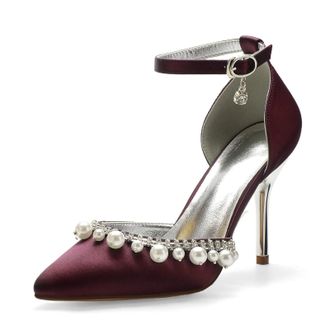 Miyoopark Wedding Shoes for Bride Ankle Strap Evening Pumps for Women M525 Burgundy UK 8.5