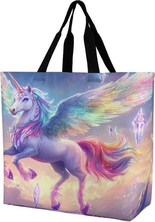 Generic Beautiful Unicorns Large Reusable Shopping Bag Lightweight Foldable Tote Bags Washable Shoulder Handbag