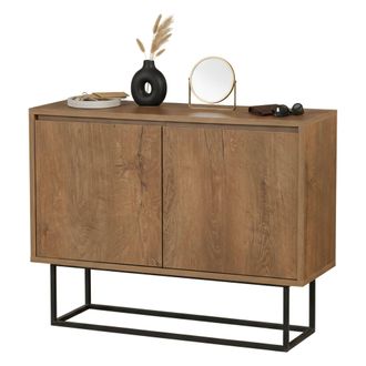 Dmora Consola Alnitah, Mesa Multiusos, Gabinete De Soporte, Escritorio De Pasillo, 90x36h72 Cm, Nogal Y Negro, Con Embalaje Reforzado - Dmora