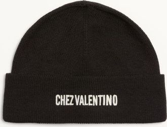 Valentino Garavani Beanie Knitted Chez Valentino In Lana Uomo NERO UNI