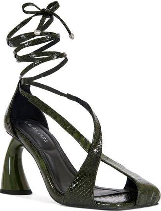 Azalea Wang Keleder Snakeskin Embossed Ankle Wrap Sandal in Olive at Nordstrom, Size 7.5