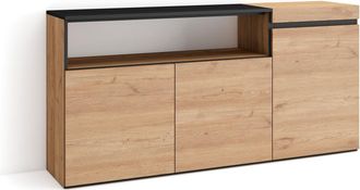 Skraut Home Skraut Home - Aparadores Para Sal&oacute;n, Gran Capacidad De Almacenaje, 150x75x35cm, 3 Puertas, Armario, Zapatero, Estilo Moderno, Roble Y Negro