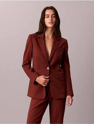 Calvin Klein Womens High Twist Compression One-Button Jacket - Red - 10