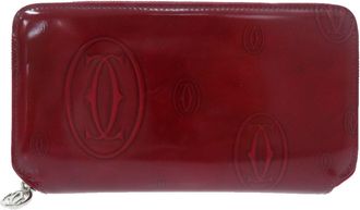 Cartier Bordeaux Red Color Leather Long Wallet (Bi-Fold) (Pre-Owned)
