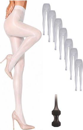 Lechery 7-Pack Glossy Semi-Opaque Statement Fashion Tights For Women in White at Nordstrom, Size Small/medium