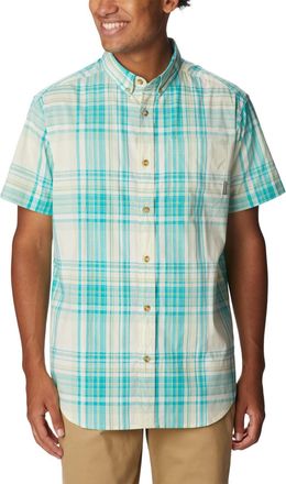 Columbia Mens Rapid Rivers Ii Short Sleeve Shirt Hiking, Ice Green Multi Plaid, 1X