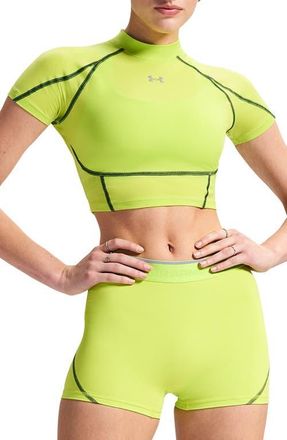 Under Armour HeatGear Elite Mock Neck Performance Crop Top in 394 Green Citrine at Nordstrom, Size Xx-Large