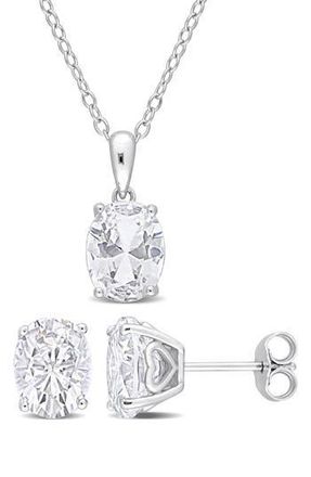 Delmar Oval Cut White Topaz Stud Earrings & Pendant Necklace Set at Nordstrom Rack