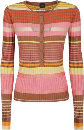 Pinko Regenboog Ribben Mist Gebreide Top - Dames - Ronde hals truien - Veelkleurig - S - Truien & Vesten