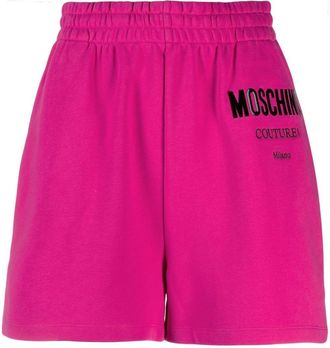 Moschino logo-print track shorts - women - Cotton - 40 - Pink
