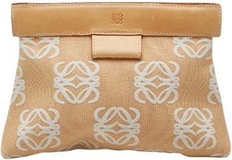 Loewe Pre-owned Clutches, female, Beige, Size: ONE SIZE Pre-owned Anagram Canvas Leather Clutch Bag