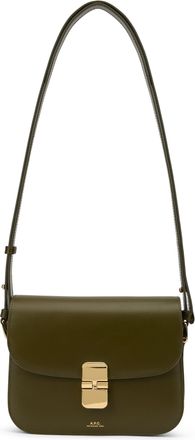 A.P.C. Womens Shoulder Bag Grace Dark Khaki Leather