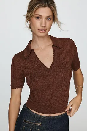 Paige Una Cotton Blend Ribbed V-Neck Top