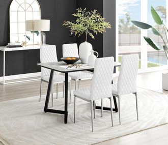 Furniturebox Carson White Marble Effect Dining Table & 4 Milan Chrome Leg Chairs