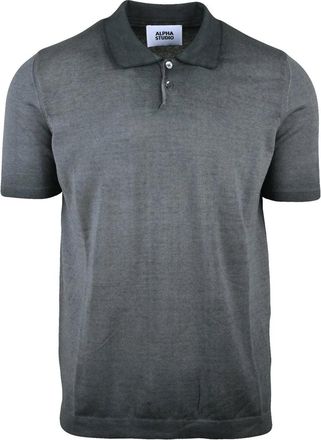 Alpha Studio Dark Grey Cotton Knit Polo