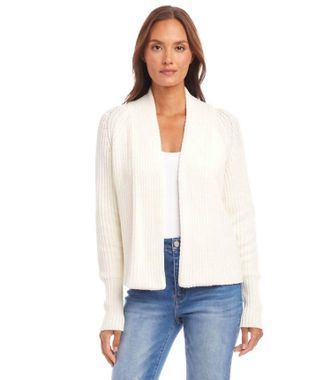 Karen Kane Cropped Open Front Cardigan Sweater In Off White