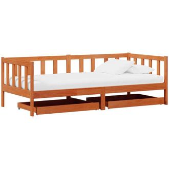 vidaXL Day bed with Headboard 3 pcs Wax Brown Solid Pine Wood vidaXL