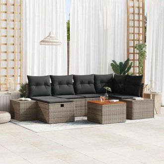 vidaXL Conjunto De Sof&aacute; De Jard&iacute;n Con Coj&iacute;n 7 Pcs Gris Polirat&aacute;n Vidaxl