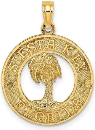 Diamond2Deal 14k Yellow Gold SIESTA KEY FLORIDA with Palm Tree Circle Charm Pendant