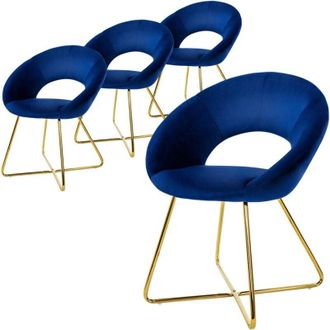 ML Design ML-Design Set 4 Sedie per Sala da Pranzo in Velluto Blu con Schienale Rotondo Poltroncina Imbottita da Cucina Salotto con Gambe in Metallo Oro Seduta