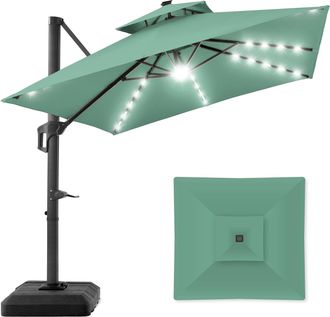 Best Choice Products 10x10ft 2-Tier Square Outdoor Solar LED Cantilever Patio Umbrella w/ Base Included