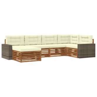 vidaXL Conjunto De Sof&aacute;s De Exterior Con Coj&iacute;n 6 Pcs Natural Y Crema Vidaxl