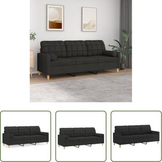 vidaXL Cuscini decorativi - Divano a 3 Posti con Cuscini Nero 180 cm in Tessuto
