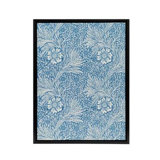Artery8 Marigold Flower Blue Pattern Framed Canvas Wall Art Print William Morris | Size: W24 x H32