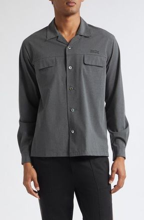 Undercover Logo Embroidered Long Sleeve Camp Shirt in Charcoal at Nordstrom, Size 3