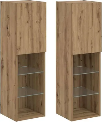 Berkfield Home TV Cabinets with LED Lights 2 pcs Artisian Oak 30.5x30x102 cm in Brown
